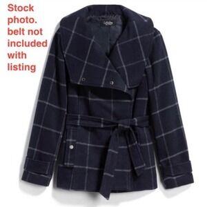 Coffee Shop New York Women's Navy Plaid Asymmetrical Collar Jacket Size Small